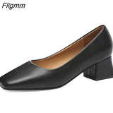 Fligmm Women High Heels Pumps Closed Square Toe Shallow Basic Office Square Heel Heels Classic Ladies Dress Party Slip-On Weding Shoes