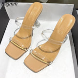 Fligmm Transparent Slippers Summer Women Shoes Fashion Hollow High Heels Square Toe Clear Heel Slides Super High Heel Party Shoes