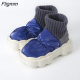 Fligmm Waterproof Indoor Slippers Women Men Winter Shoes Warm Plush Thick Sole Couples Home Floor Boots Ladies Platform Slippers