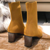 Fligmm Boots Spring Autumn Shoes Woman Casual Solid Color Slip-On Ankle Boots Fashion Round Toe Party Shoes Square Heel High Heels