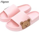 Fligmm Womens Slippers Beach Slides Cartoon Bear Flip Flops Men's Thick Sole Indoor Bathroom Anti-Slip Shoes 2023 Summer Couple Sandals