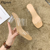 Fligmm High Heel Sandals Women Fashion Comfort Set Foot Transparent Heel Sandals Outdoor Square Head Open Toe Slip-On Slipper