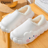 Fligmm Women Winter Fur Slippers Waterproof Warm Plush Household Slides Indoor Home Thick Sole Footwear Non-Slip Cloud  Plush Slides