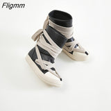 Fligmm Men Ankle Boots Leather Casual women Thick Bottom Rubber Sneakers Outdoor Hiking Booties Male High Tops Work Shoes