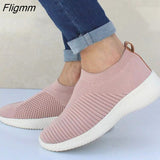 Fligmm women shoes 2023 fashion knitting breathable walking shoes slip on flat shoes comfortable casual shoes woman plus size