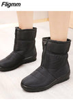 Fligmm Waterproof Non-slip Ankle Boots Women Winter Thick Plush Keep Warm Snow Boots Woman Zipper Soft Bottom Cotton Botas Shoes