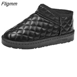 Fligmm Leather Ankle Snow Boots 2023 Fashion Plush Female Winter Warm Shoes Snowboots Flats comfortable Slip-On Casual female shoes