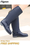 Fligmm Fashion Women's Rain Shoes Autumn Winter High Tube Water Shoes Diamond Lattice Rain Boots Thermal Rubber Shoes Non-slip