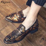 Fligmm Business Men Shoes Gold Blue Adult Dress Footwear Slip-on Man Party Formal Shoes Plus Size Casual Shoes For Mens Zapatos