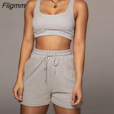 Fligmm Women Casual Sportswear Two Piece Sets Drawstring Crop Top and Shorts Summer Matching Set Athleisure 2023