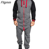 Fligmm Men Overalls Brand Long Sleeve Sweatshirt Garment Pajama Casual Tracksuit Jumpsuit Splicing Long Sleeve Male Clothes