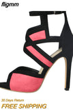 fligmm Peep Toe Cutout Colorblock High Heels Sandals For Women Buckle Sexy Wedding Dress Luxury Fahsion Shoes Summer