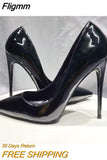 Fligmm All BLack Patent Women Pointy Toe High Heels Slip On Stilettos OL Formal Dress Shoes Customize Pumps 12/10/8cm