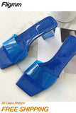 Fligmm Slippers Women Blue Green PVC Transparent Shoes Mules Slides Fashion Open Toe Clear Heels Beach Jelly Sandals Size 35-40