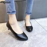 Fligmm Heels Women Shoes Round Toe Slip-On High Heels Office Ladies Black Patent Leather Pumps Spring Autumn Pu Shallow Shoes