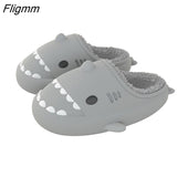 Fligmm Cartoon Shark Cotton Slippers Adults Kids Winter Warm Cute Shoes Parents Waterproof Indoor Outdoor Thick Sole Plush Slides