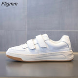 Fligmm Platform Shoes Women Natural Genuine Leather Flat Casual Shoes Real Leather Lace Up White Sneakers Ladies Flats Spring