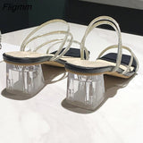 Fligmm High Heels Women sandals Summer Party Shoes Celebrity Wearing Simple Style PVC Clear Strappy Bling Square Heel Women