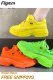 Fligmm Designer Sneakers Women Platform Casual Shoes Fashion Sneakers Platform Basket Femme Yellow Lace-Up Casual Chunky Shoes