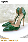 Fligmm Green Crocodile Effect Women Pointy Toe High Heels 8cm 10cm 12cm Customize Ladies Sexy Stiletto Pumps Club Party Shoes