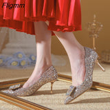 Fligmm Women Pointed Toe Thin High Heels Bling Crystal Ladies Elegant Fashion Pumps Party Wedding Shoes Autumn Spring Winter