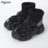 Fligmm Waterproof Indoor Slippers Women Men Winter Shoes Warm Plush Thick Sole Couples Home Floor Boots Ladies Platform Slippers