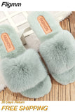 Fligmm Winter Women Furry Slippers Soft Plush Faux Fur Floor Shoes Indoor Ladies Warm Home Slippers Open Toe Fluffy House Slides