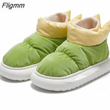 Fligmm Waterproof Indoor Slippers Women Men Winter Shoes Warm Plush Thick Sole Couples Home Floor Boots Ladies Platform Slippers