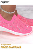 Fligmm Knit Mesh Crystal Sneakers Women Comfortable Breathable Flat Shoes Fashion Slip on Plus Size Casual Shoes Female