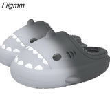 Fligmm Cartoon Shark Cotton Slippers Adults Kids Winter Warm Cute Shoes Parents Waterproof Indoor Outdoor Thick Sole Plush Slides