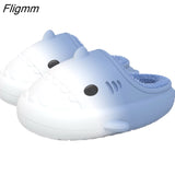 Fligmm Cartoon Shark Cotton Slippers Adults Kids Winter Warm Cute Shoes Parents Waterproof Indoor Outdoor Thick Sole Plush Slides