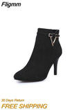 Fligmm Spring Autumn Stiletto Thin High Heels Pointed Toe Faux Leather Zipper Style Sexy Ankle Womens Boots Botas de mujer erf5