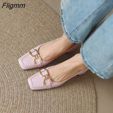 Fligmm Women Fashion Shoes Genuine Leather Thick Heels Metal Decoration Pumps Elegant High Heel Ladies Footwear Spring Beige 42