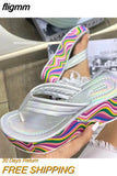 fligmm Platform Wedges Sandals For Women Flip Flop Colors Metallic Sandals Shoes Rainbow Sole Roman Slipper Casual Summer New