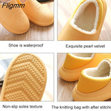 Fligmm Winter Waterproof Home Slippers Womens 2023 Plush Warm House Female Soft Slippers Non-Slip Memory Foam Couples Shoes Outdoor