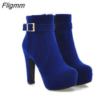 Fligmm Female Boots Women Boots Winter Buckle Super High Heel Ankle Boots Zipper Platform Thick Heel Short Shoes Lady Red 33-43