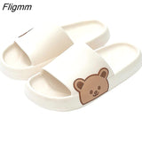 Fligmm Womens Slippers Beach Slides Cartoon Bear Flip Flops Men's Thick Sole Indoor Bathroom Anti-Slip Shoes 2023 Summer Couple Sandals