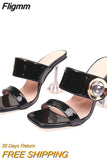 Fligmm 2023 New Transparent Heels 9CM Slippers Outdoor Fashion Metal Crystal Buckle Designer Sandal Women Slides Party Dress Shoe