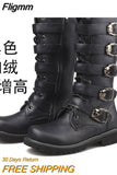 Fligmm SizeMen's Leather Motorcycle Boots Mid-calf Military Combat Boots Gothic Belt Punk Boots Men Shoes Tactical Army Boot 2023