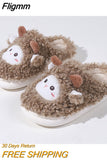 Fligmm Cartoon Animal Fluffy Fur Slippers Women 2023 New Warm Lamb Wool Winter Slipper for Home Cotton Shoes Couple Indoor Shoes