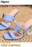 Fligmm 2023 New Transparent Heels 9CM Slippers Outdoor Fashion Metal Crystal Buckle Designer Sandal Women Slides Party Dress Shoe