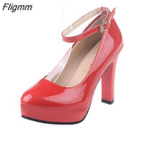 Fligmm Ankle Strap 9CM High Heels Patent Leather Round Toe High Heels Female Platform Summer Shoes Women Pumps Platform Sandals