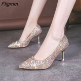 Fligmm Women shoes Pumps Sexy High Heels Gold kitten heels Sliver Thin Heels Wedding Shoes Ladies Shoes Bling Women Shoes stiletto