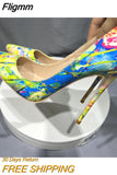 Fligmm Hawaii Style Women Oil Painting Printed Patent Pointed Toe High Heels Fashion Ladies Stiletto Pumps Large Size 33-46