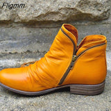 Fligmm 2023 Autumn Winter Retro Women Boots Fashion Genuine Leather Ankle Boots Cross Strappy Vintage Zapatos De Mujer Wram Botas