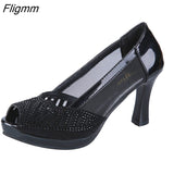 Fligmm Woman Pumps Bling Open Toe Dress Shoes Slip-On High Heels Hollow Out Women Sandals office Spike Heels mujer Ladies Shoes