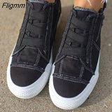 Fligmm Women Shoes Flat New Spring Autumn Women Vulcanize Shoes Sneaker Ankle Side Zipper High Top Canvas Shoes Patchwork Ladies Shoes