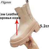 Fligmm Brand Design Women Genuine Leather Ankle Boots Platform Chunky Heel Chelsea Boots Short Booties Autumn Winter 42