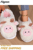 Fligmm Cartoon Animal Fluffy Fur Slippers Women 2023 New Warm Lamb Wool Winter Slipper for Home Cotton Shoes Couple Indoor Shoes