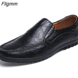 Fligmm Leather Men Casual Shoes Luxury Brand 2023 Mens Loafers Moccasins Breathable Slip on Black Driving Shoes Plus Size 37-47